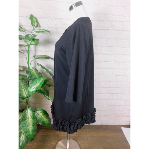 Black Ruffle Hem Button Front Half Sleeve Jacket Coat Elegant M - Picture 5 of 11